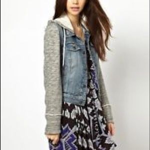 Free people distressed denim jacket hoodie